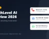 HighLevel AI review cover showing an AI receptionist, a booking calendar and a lead chat