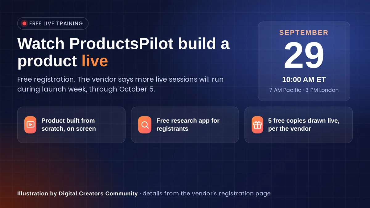 ProductsPilot Review 2026: Honest Look at Bundle Deal & Price 1 ProductsPilot free live training on September 29, 2026 at 10 AM ET, with a free research app for registrants